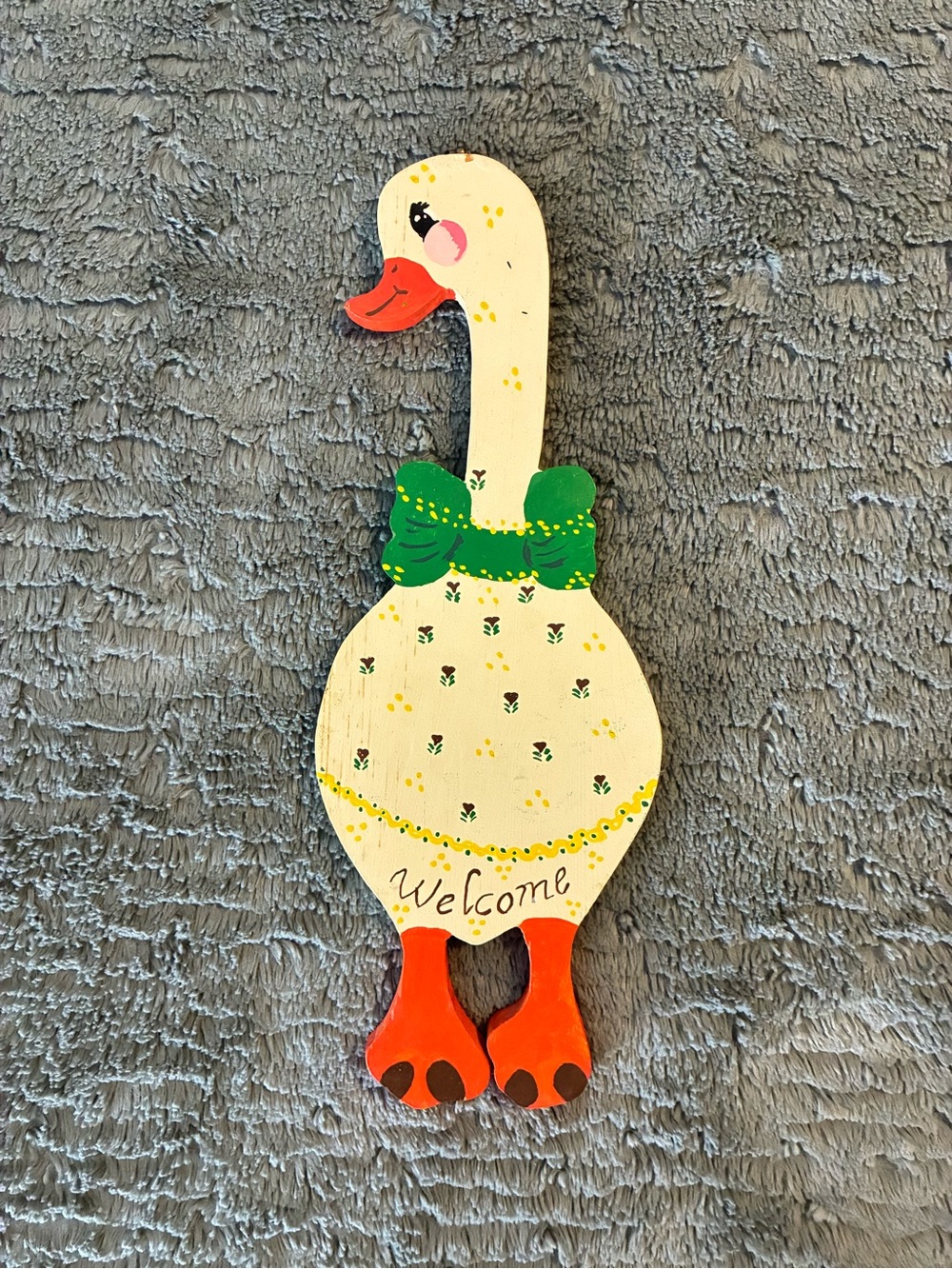 REVERSIBLE Welcome & Season Greetings Hand-Painted White Goose Cottagecore Decor